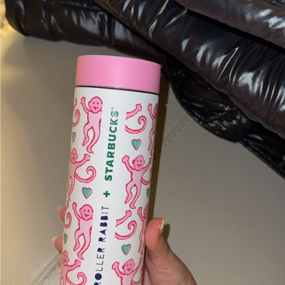 Starbucks Roller Rabbit Pink and White Tumbler